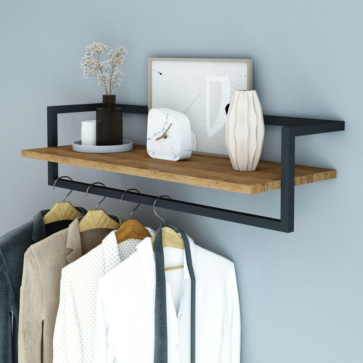 WANDGARDEROBE Evje - Schwarz, Holzwerkstoff/Metall (30/20/80cm) - [en.casa]