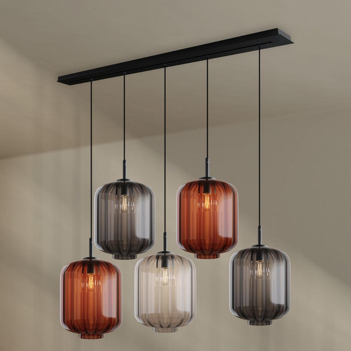 HÄNGELEUCHTE Velo 5-flammig Mehrfarbig Ø 25cm - Multicolor/Schwarz, Glas (25/25/27cm) - s.luce