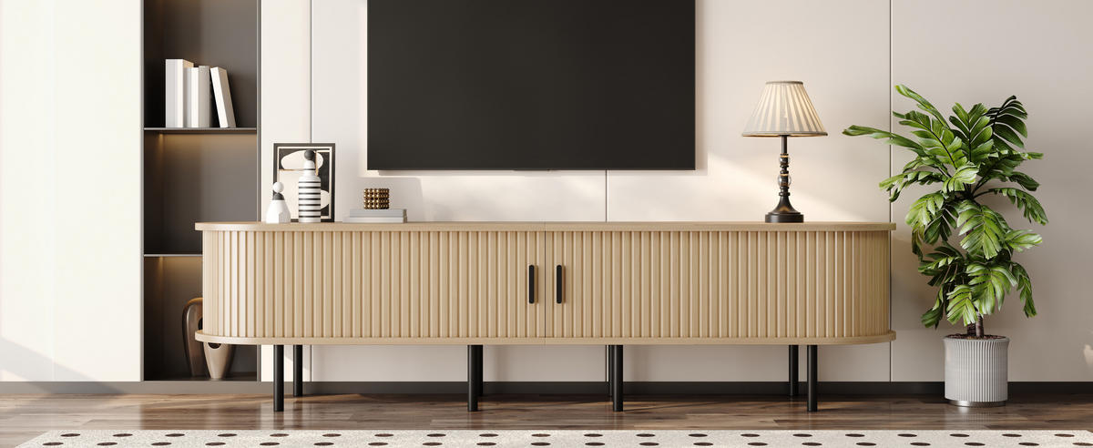 TV-SCHRANK Lowboard geriffelt Schiebetüren MDF - Naturfarben, Holz (170/46/40cm) - Fortuna Lai