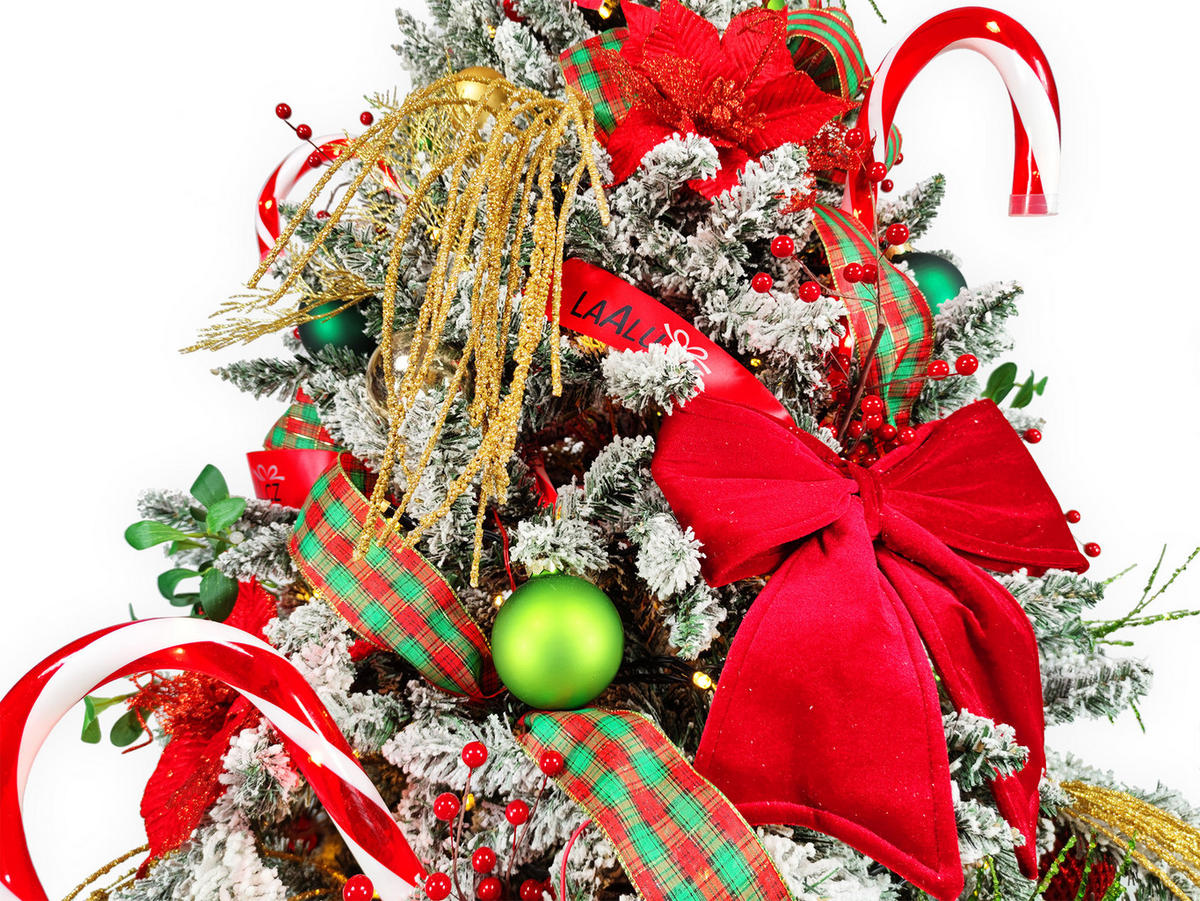 LAALU WEIHNACHTSBAUM geschmückt künstlich mit 87 Ornamenten SANTA CLAUS 150 cm Baum mit Ständer und Weihnachtsornamenten - Rot/Goldfarben, Kunststoff (150cm) - LAALU