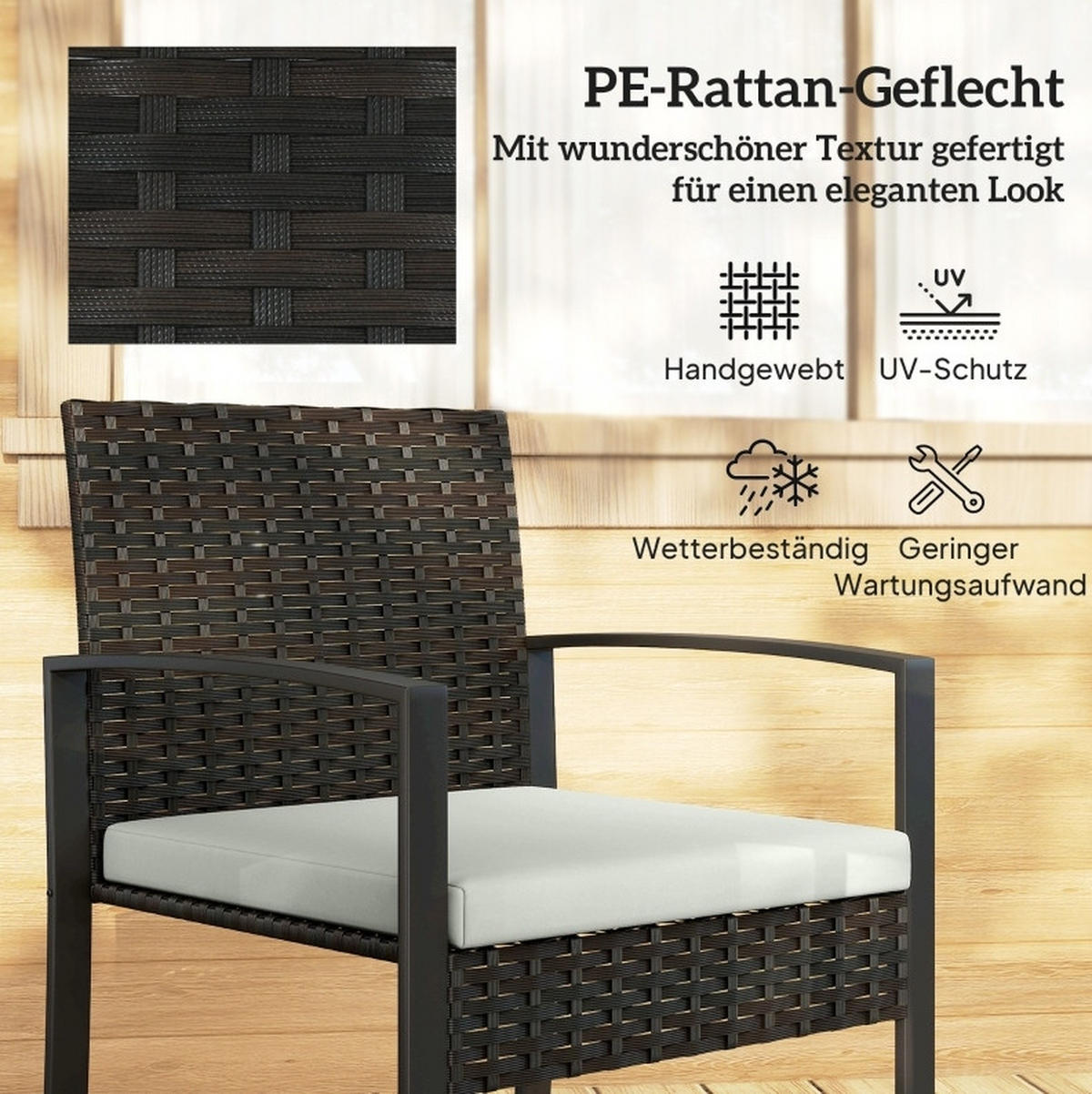 BALKONOVÝ set 55/58/76 a 40/40/40 cm krémově šedý z oceli s polstry a skleněným stolkem - hnědá, kov - OKWISH