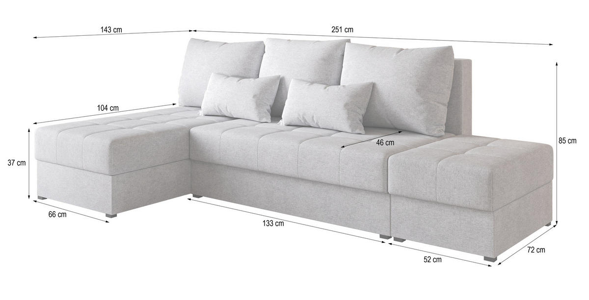 ECKSOFA NORVI Creme Geflochtener Stoff mit Schlaffunktion - Creme, Holz (251/143cm) - MASSENO