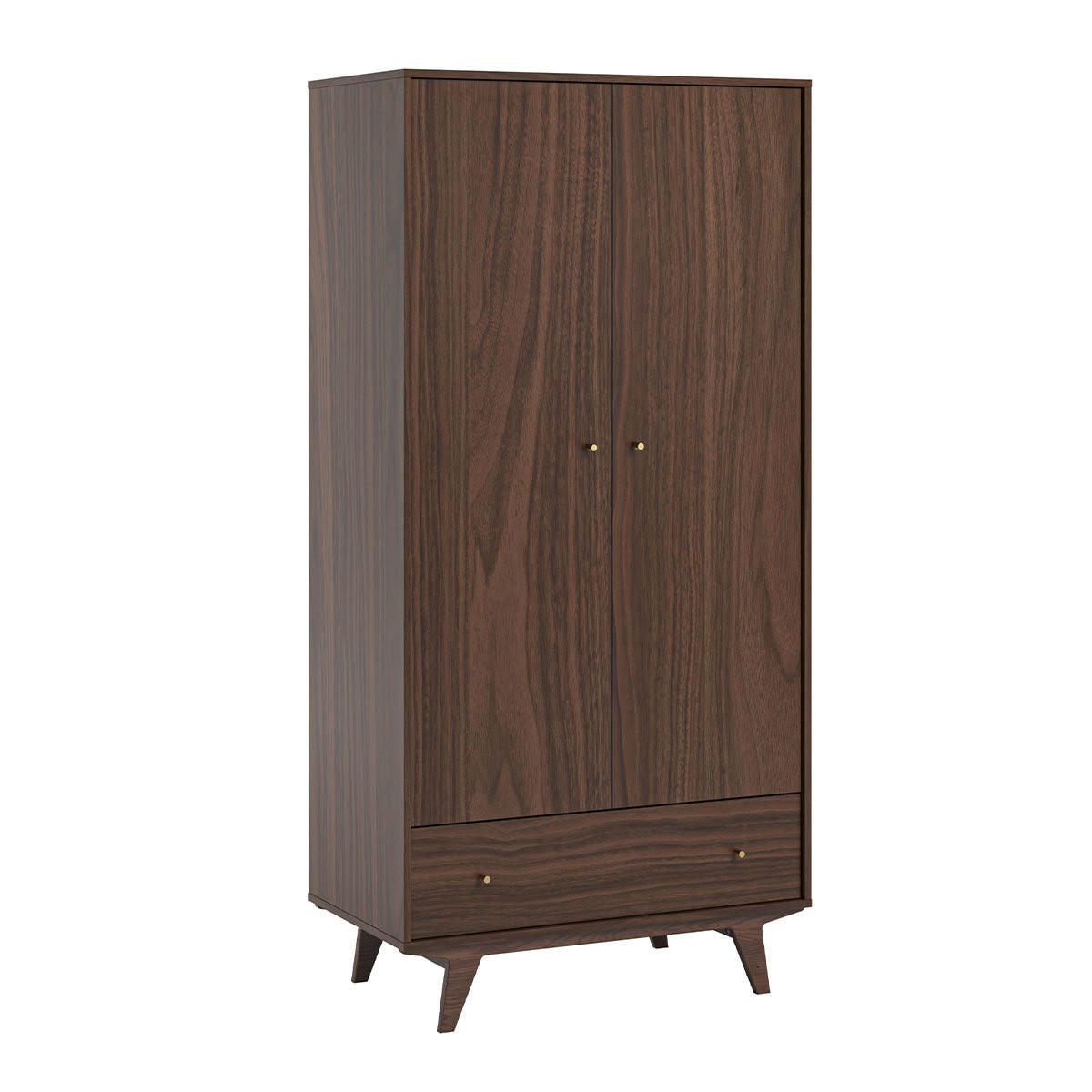 KLEIDERSCHRANK 2 Türen 1 Schublade Mid - H185 cm - Nussbaumfarben, Holzwerkstoff (50/185/90cm) - Calicosy