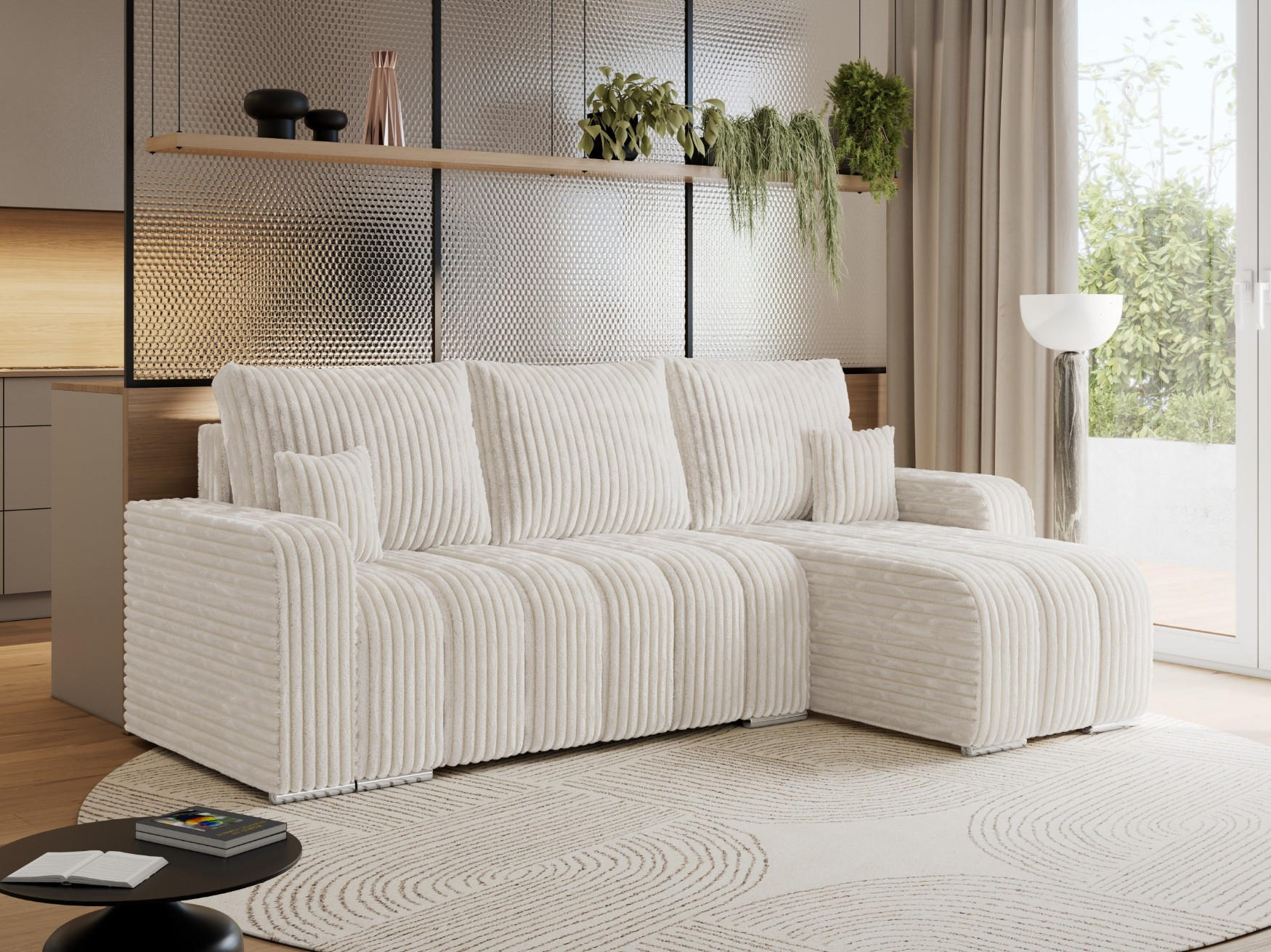 ECKSOFA KIRASSO L Beige Cord - Beige/Grau, Textil (245/147cm) - MKS