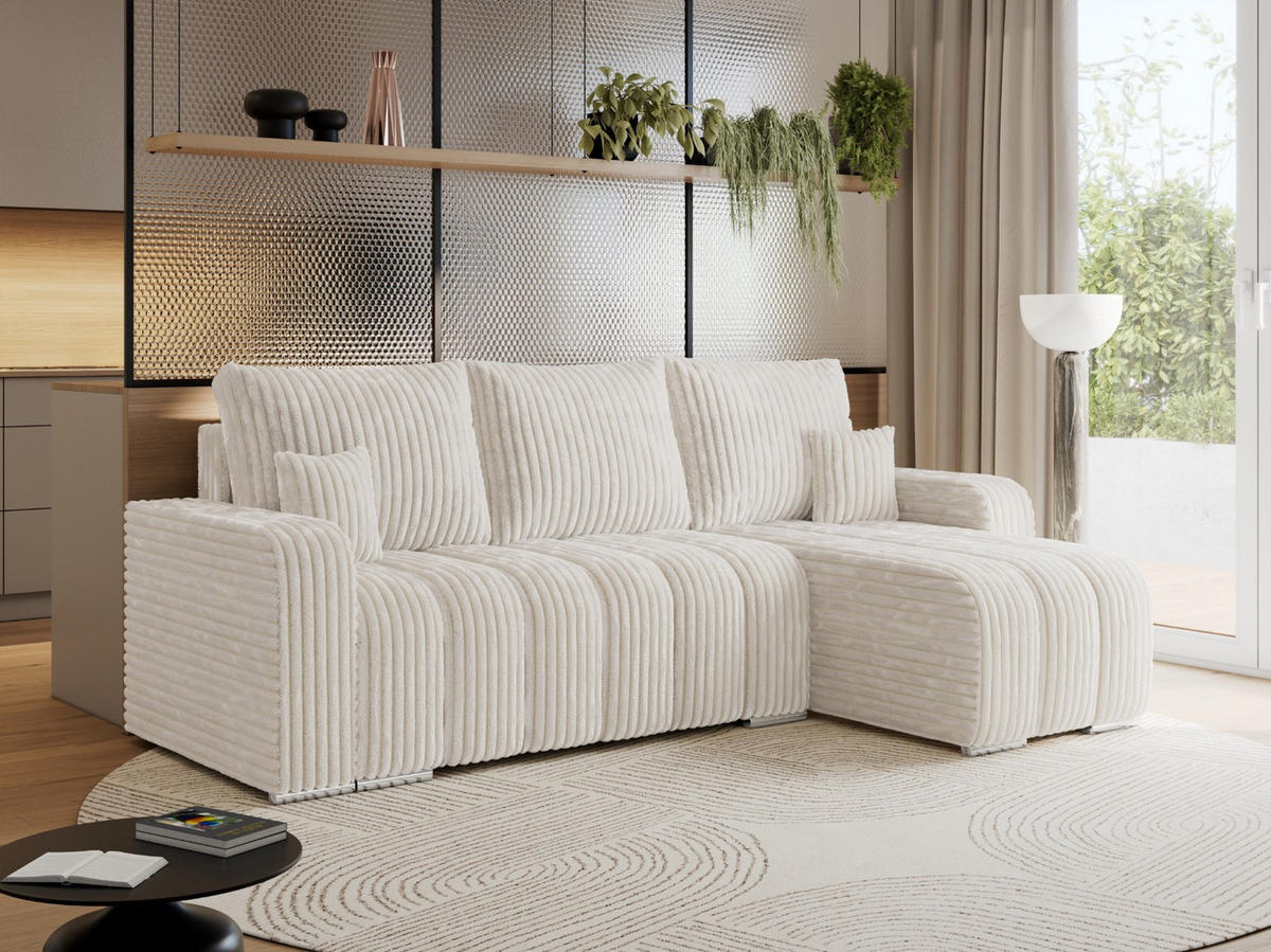 ECKSOFA KIRASSO L Beige Cord - Beige/Grau, Textil (245/147cm) - MKS