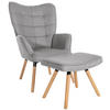 SESSEL MIT HOCKER Stoff Grau - Eukalyptusholzfarben/Grau, Holz/Textil (68/101/111cm) - CLP