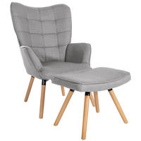 SESSEL MIT HOCKER Stoff Grau - Eukalyptusholzfarben/Grau, Holz/Textil (68/101/111cm) - CLP