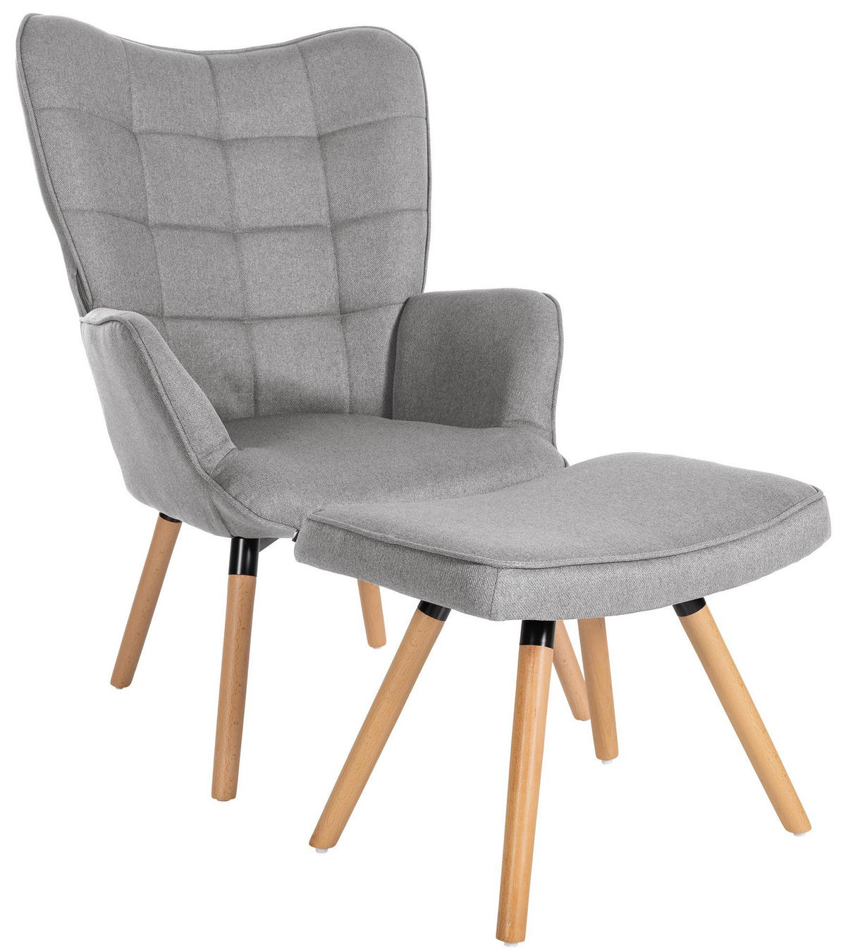SESSEL MIT HOCKER Stoff Grau - Eukalyptusholzfarben/Grau, Holz/Textil (68/101/111cm) - CLP
