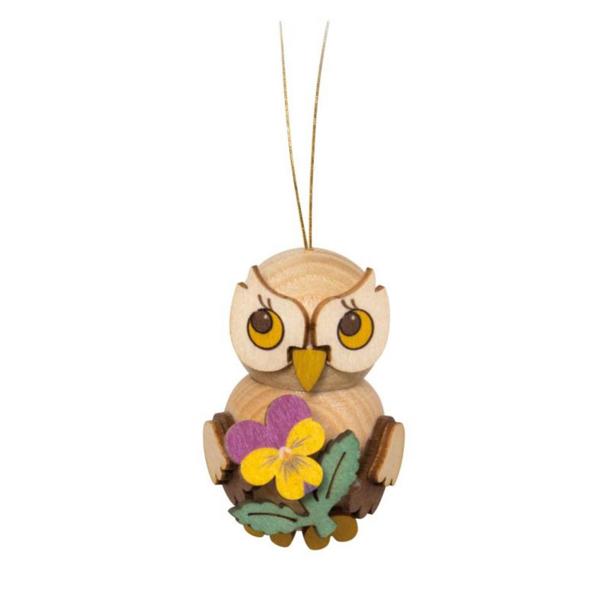 HOLZFIGUR Eulenkind mit Blume 4 cm - Multicolor, Holz (3/4/3cm)