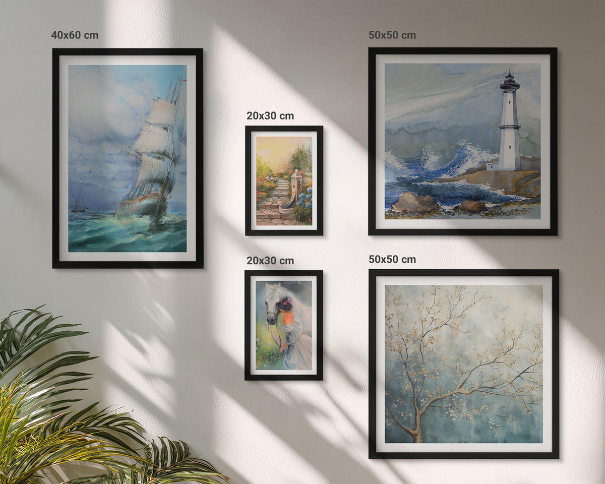 WANDBILDER 5er-Set - 50x50 cm & 20x30 cm & 40x60 cm Schwarzer Rahmen - Familienillustrationen Hausschilder - Schwarz, Kunststoff (40/60cm) - ArtPrintCave