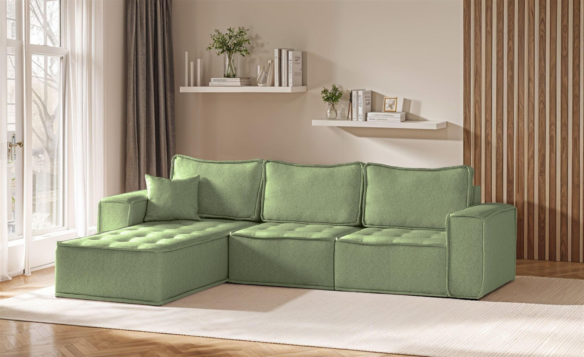 ECKSOFA Sande In Alpine - Hellgrün, Holzwerkstoff/Textil (292/192cm) - Fun Möbel