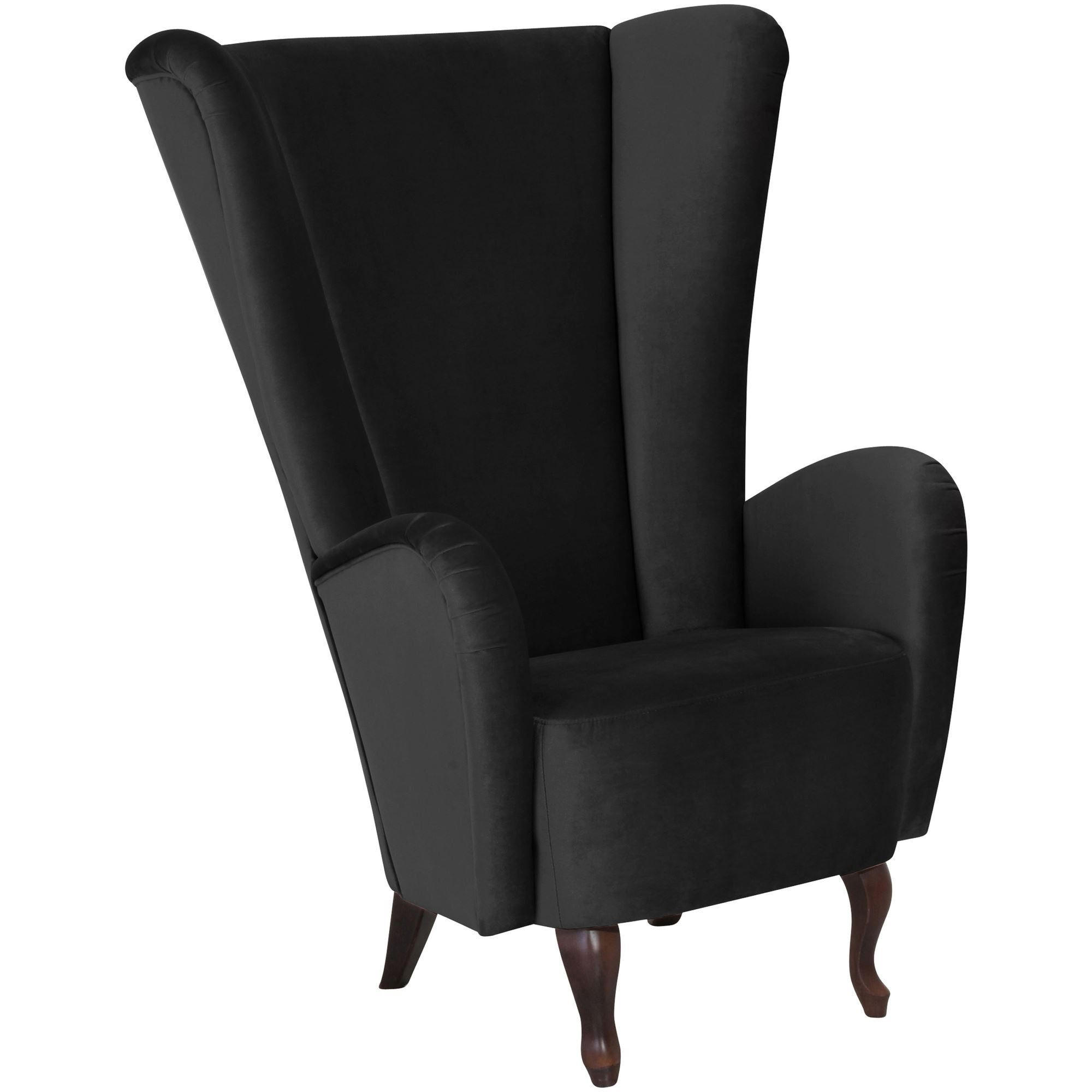 HOCHLEHNSESSEL Kailey Bezug Samtvelours Buche nussbaum dunkel / schwarz - Schwarz, Kunststoff (96/122/89cm) - 58aufmkessel