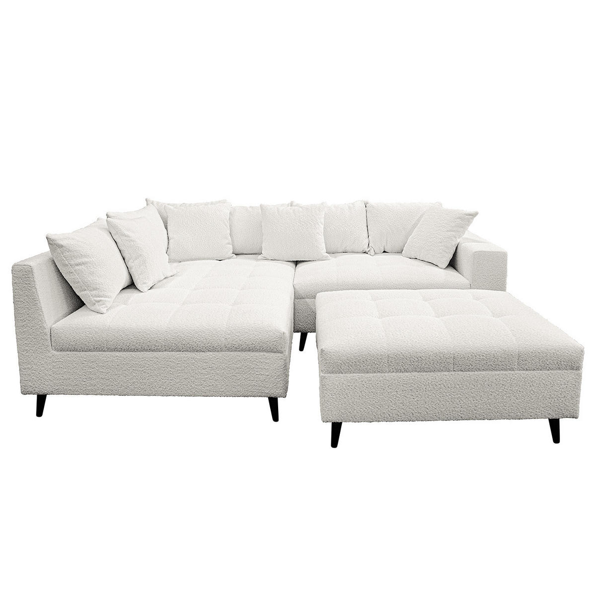 ECKSOFA mit Ottomane und Hocker - Hellgrau/Schwarz, Birkenholz/Textil (247/174cm) - home24