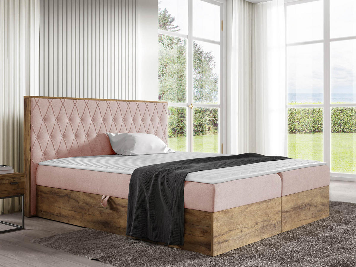 BOXBETT Wood 6 - Rosa, Holz/Textil (140/200cm) - MIRJAN24