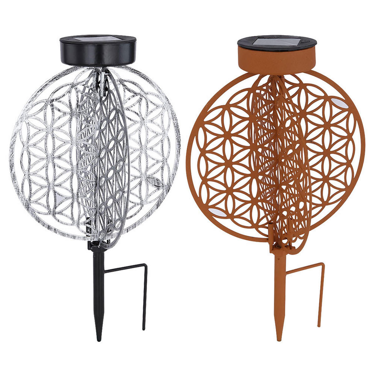 LED AUSSENLEUCHTE Lebensblume Braun Rostoptik 2er Set - Braun, Metall (20/20/31cm)