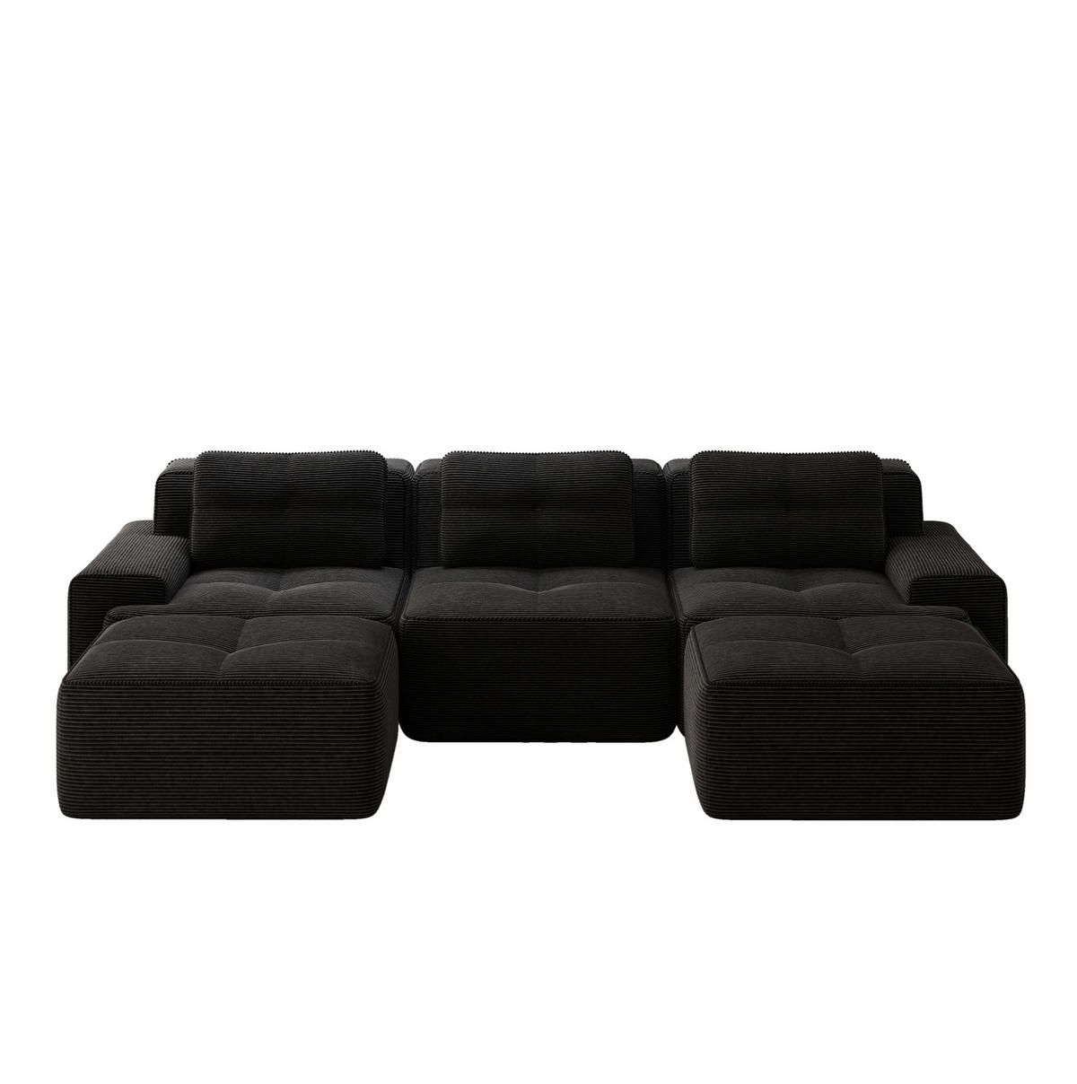 MODULARES Sofa aus Cord Schwarz 293x177x69 cm mit Ottoman und 74 cm Sitztiefe - Schwarz, Textil (177/293cm) - IVMEU