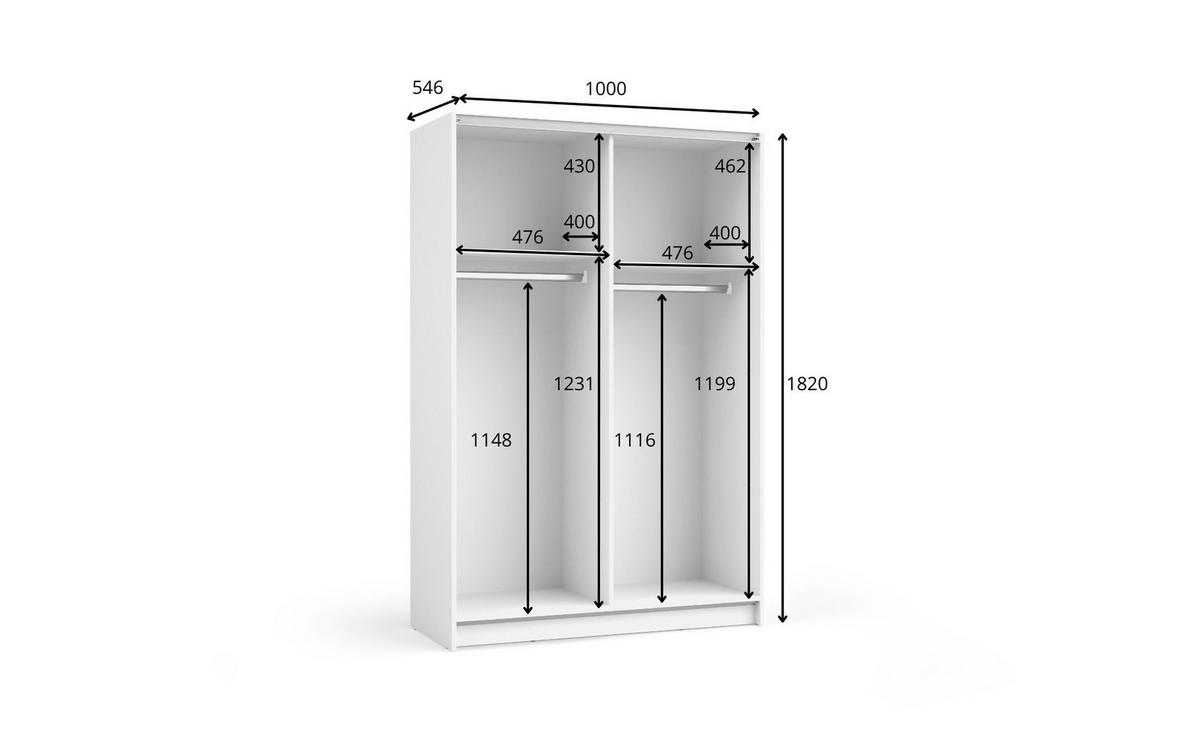 SCHWEBETÜRENSCHRANK CERON 100/182/54,6cm 2-türig mit Spiegel Schwarz - Schwarz, Holzwerkstoff (100/182/54.6cm) - MASSENO