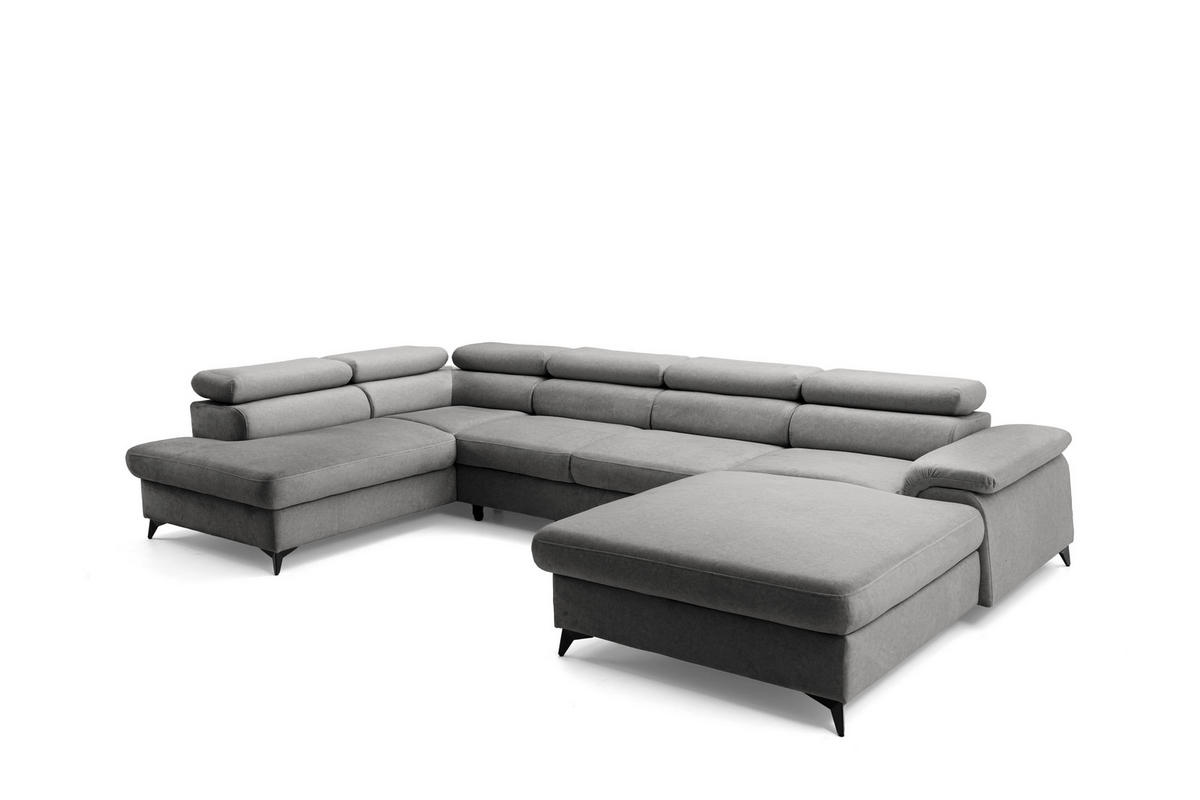 ECKSOFA U-Form PLAZA U Rechts mit Schlaffunktion 125x256 Velours Grau - Schwarz/Grau, Holz/Kunststoff (210/95/350cm) - Muffo