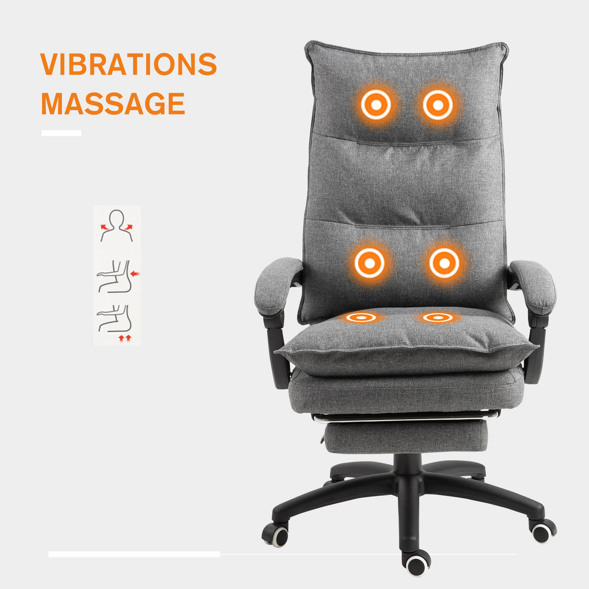 BÜROSTUHL massage Drehstuhl Massagefunktion Chefsessel höhenverstellbar Grau - Grau, Kunststoff (62/130/70cm) - Vinsetto