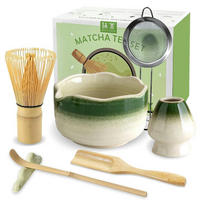 MATCHA Set 7-teilig mit Bambusbesen und Schale - Grün, Keramik (15/10/20cm)