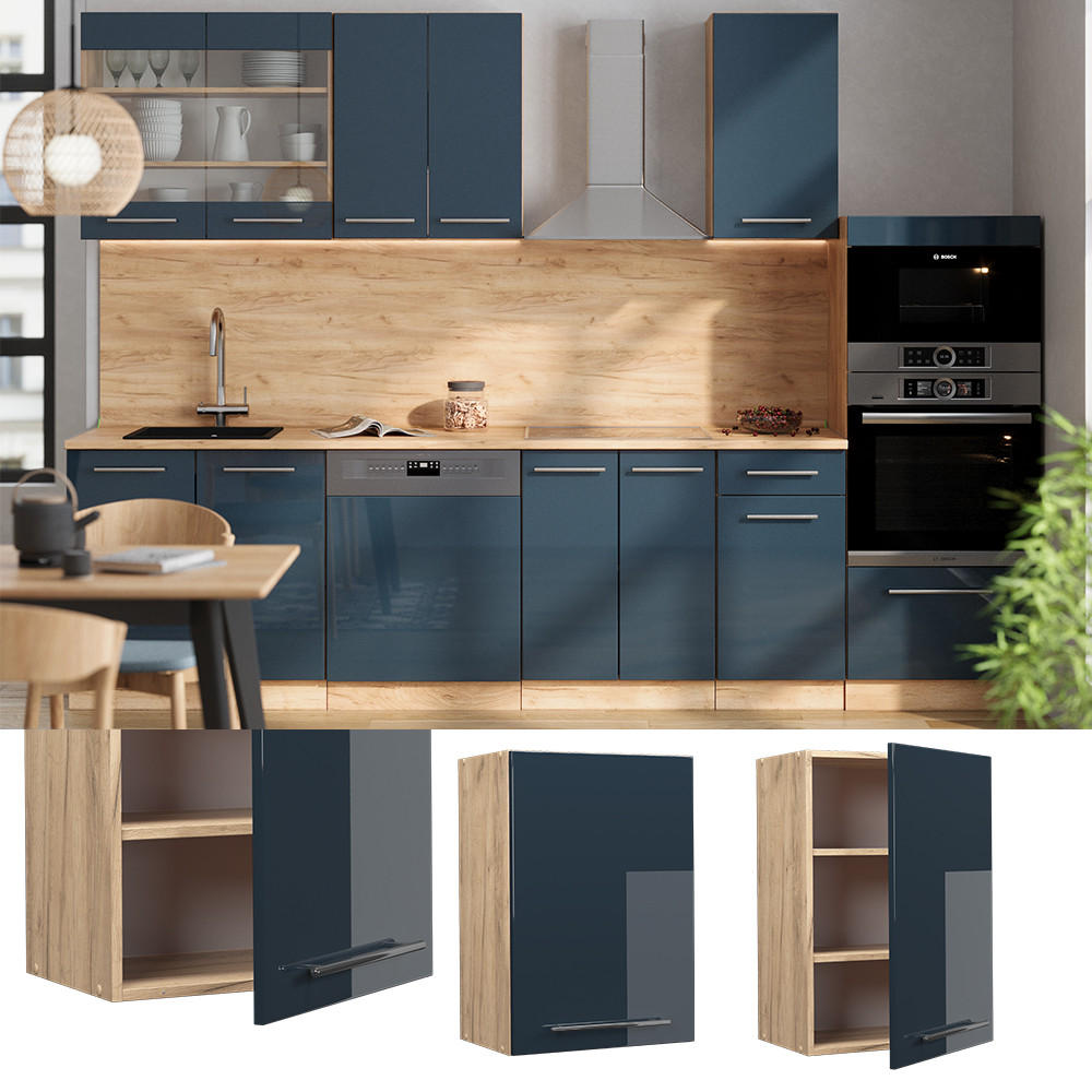 HÄNGESCHRANK Fame-Line Dunkelblau Hochglanz 50 cm - Honigeiche/Eiche Wotan, Holzwerkstoff (50/72/34.1cm) - Vicco