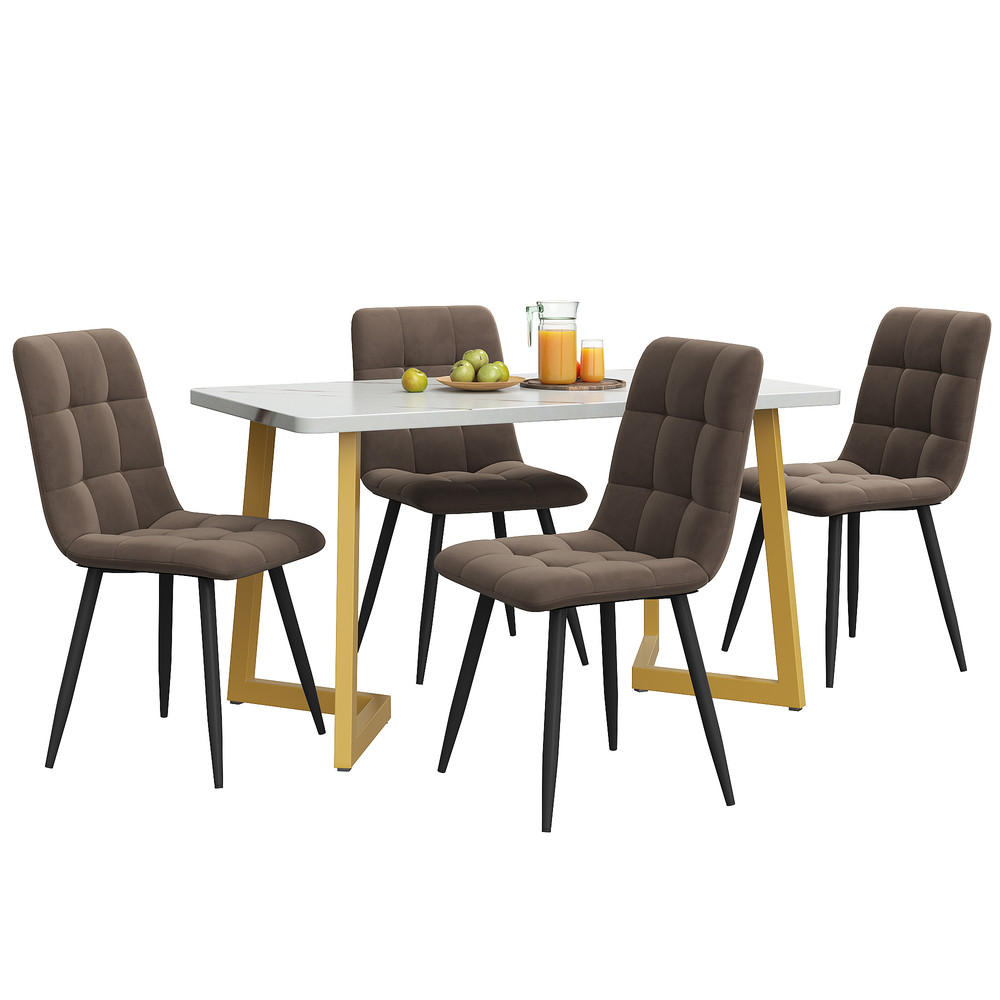 TISCHGRUPPE 5-tlg 117x68cm Esstisch mit 4 Samtstühlen Braun und Marmoroptik - Braun, Metall (74/10/130cm) - Raelunyi