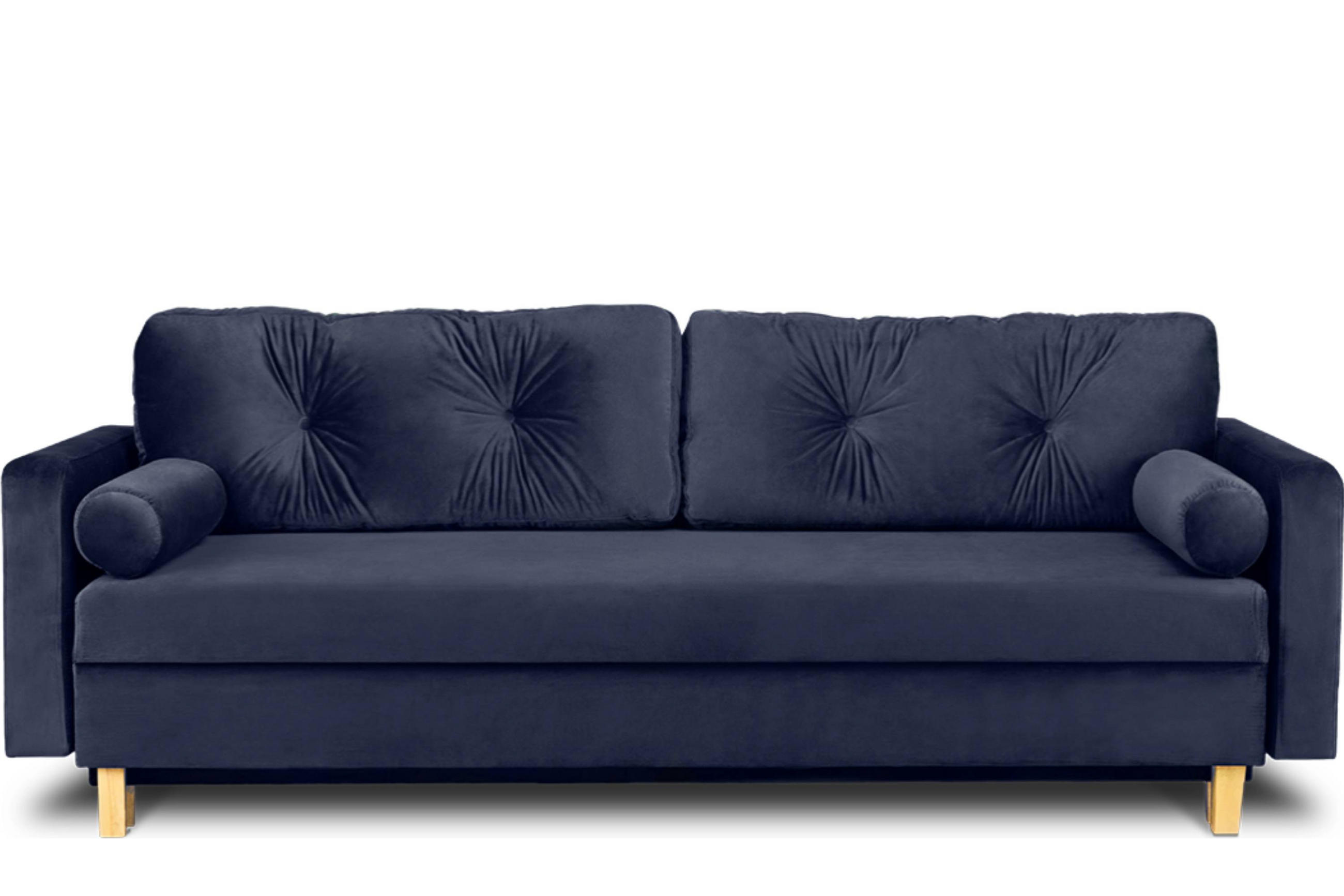 3-SITZER-SCHLAFSOFA ERISO mit weiche Sitzfläche und hohe Rückenlehne, Velour-Stoff, marineblau - Blau/Braun, Textil (220/80/100cm) - KONSIMO®