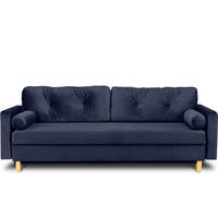 3-SITZER-SCHLAFSOFA ERISO mit weiche Sitzfläche und hohe Rückenlehne, Velour-Stoff, marineblau - Blau/Braun, Textil (220/80/100cm) - KONSIMO®