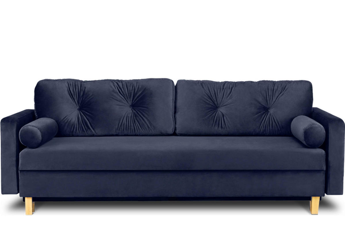 3-SITZER-SCHLAFSOFA ERISO mit weiche Sitzfläche und hohe Rückenlehne, Velour-Stoff, marineblau - Blau/Braun, Textil (220/80/100cm) - KONSIMO®