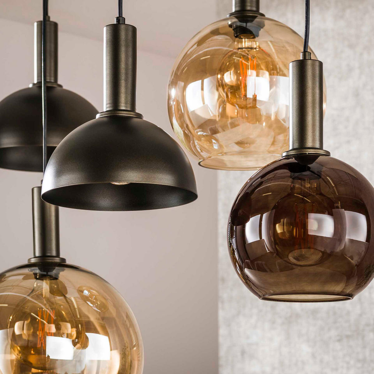 HÄNGELAMPE Cluster Braun 55/145/150 cm - Schwarz, Glas (55/145/150cm) - Hoyz Collection