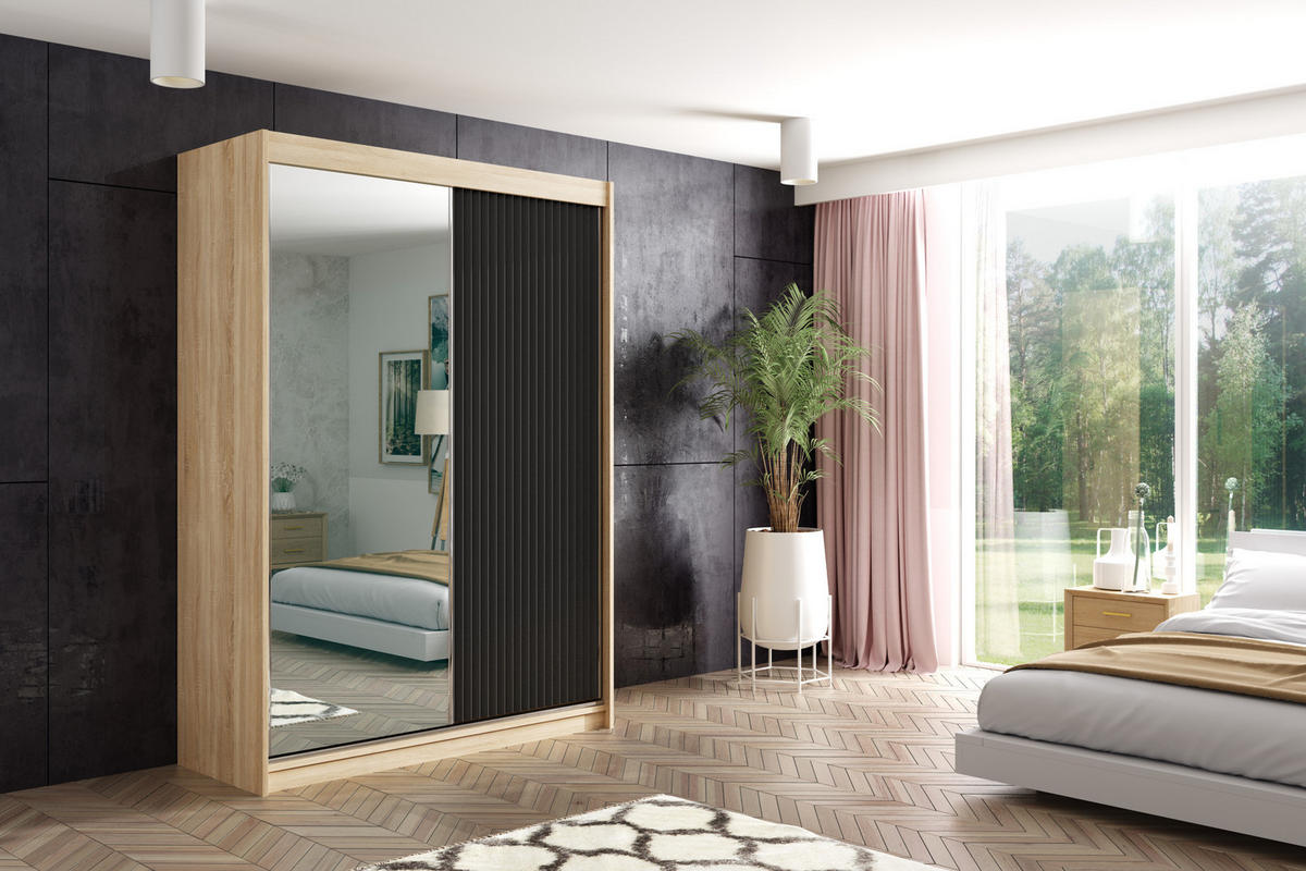 KLEIDERSCHRANK RYFLO - 150 - Eiche Artisan|Schwarz - Schwarz/Eiche Artisan, Holzwerkstoff (150/215/61cm) - ALTDECOR