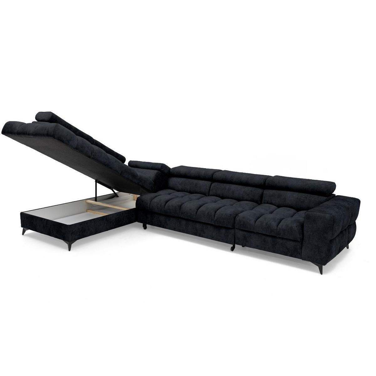 ECKSOFA PUDDING MAXI L Links mit Schlaffunktion 125x195 Velours Schwarz - Schwarz, Holz/Textil (350/203cm) - Muffo