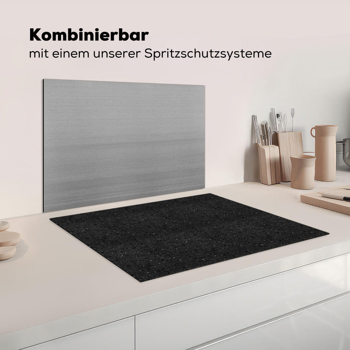 HERDABDECKPLATTE Granit - Schwarz - Grau Herdabdeckung Induktionsfeld 70x52 cm - Anthrazit, Kunststoff (70/52/0.2cm) - MuchoWow