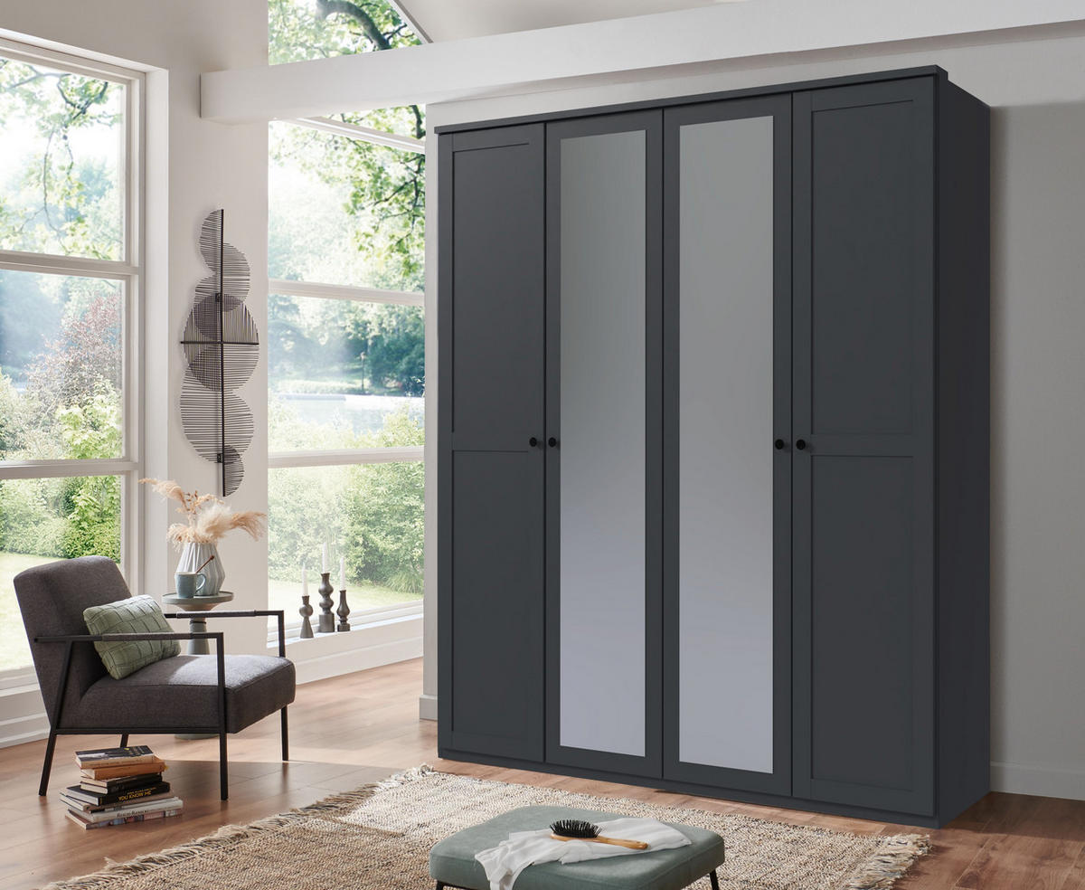 KLEIDERSCHRANK Chalet in Grafit - Drehtürenschrank 180 cm (mit Spiegel) - Schwarz/Grau, Holzwerkstoff (180/210/58cm)