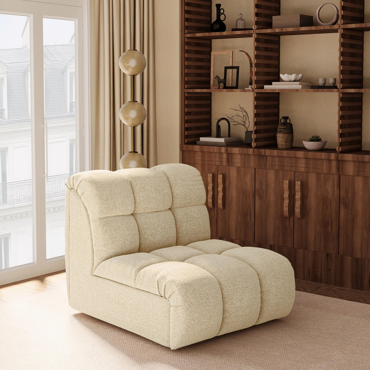 SOFA SEVEN Bouclé-Stoff Beige 162cm - Beige, Textil (162/77/98cm) - Premium Interiors