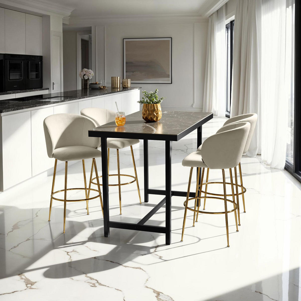 BARSTUHL Luana,51 x 60 x 106 cm, Belastbarkeit 120 kg,creme/gold - Goldfarben/Creme, Kunststoff (51/106/60cm) - tectake