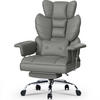 CHEFSESSEL ergonomisch, Leder, Fußstütze – Grau - Grau, Metall (58/128/50cm) - Rattantree