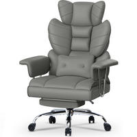 CHEFSESSEL ergonomisch, Leder, Fußstütze – Grau - Grau, Metall (58/128/50cm) - Rattantree