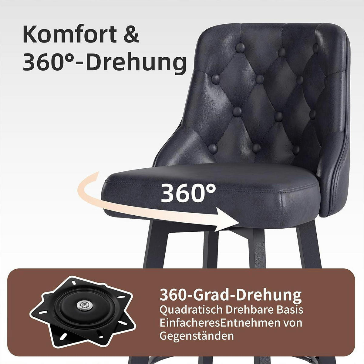 BARHOCKER 2er-Set PU-Leder Schwarz 66,5 cm - Schwarz, Kunststoff (46/98/50cm)