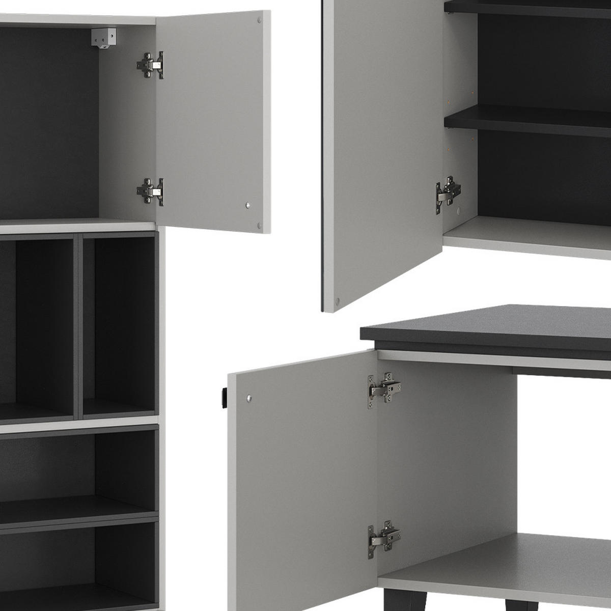 BADMÖBEL-SET Gerta Grau 3 Teile, Hängeschrank 2 Türen - Schwarz/Grau, Holzwerkstoff (80/79/50cm) - Vicco
