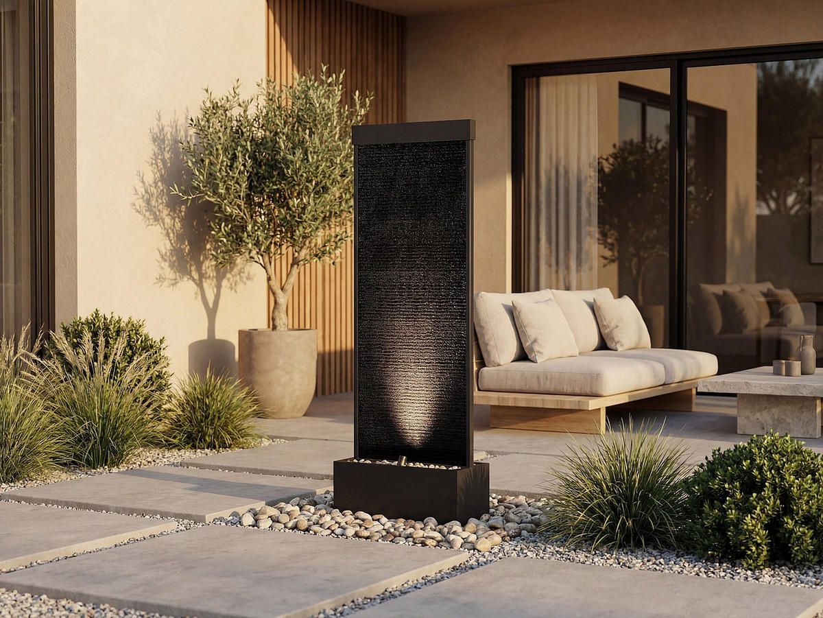 GARTENBRUNNEN - 48 cm x 25 cm - Glas, Metall - Schwarz - BULBIE - Schwarz, Glas/Metall (25/48/120cm) - Vente-Unique