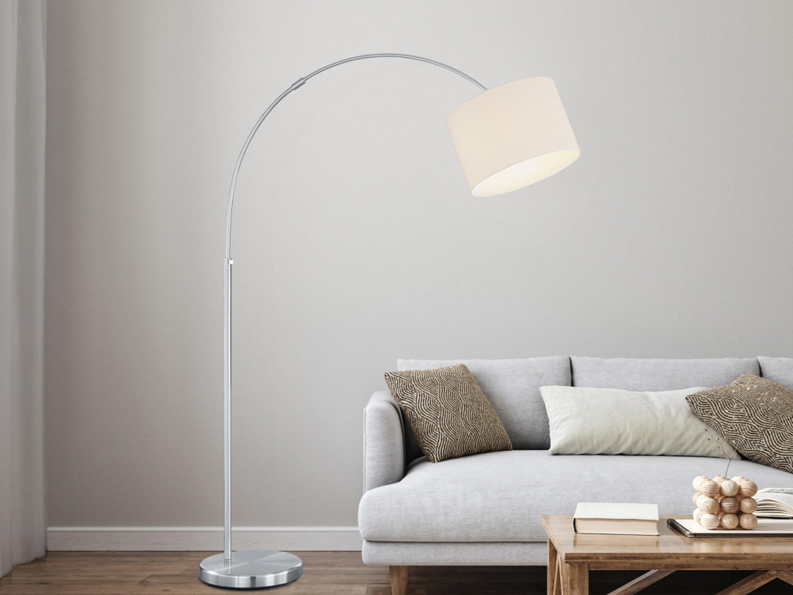 LED-BOGENLAMPE Stoffschirm Weiß Ø 30cm, höhenverstellbar - Weiß, Metall (107/30/215cm) - meineWunschleuchte