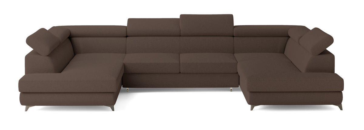 WOHNLANDSCHAFT VINTESSA Braun Boucle-Stoff mit Schlaffunktion - Braun, Holz (323/89/190cm) - MASSENO