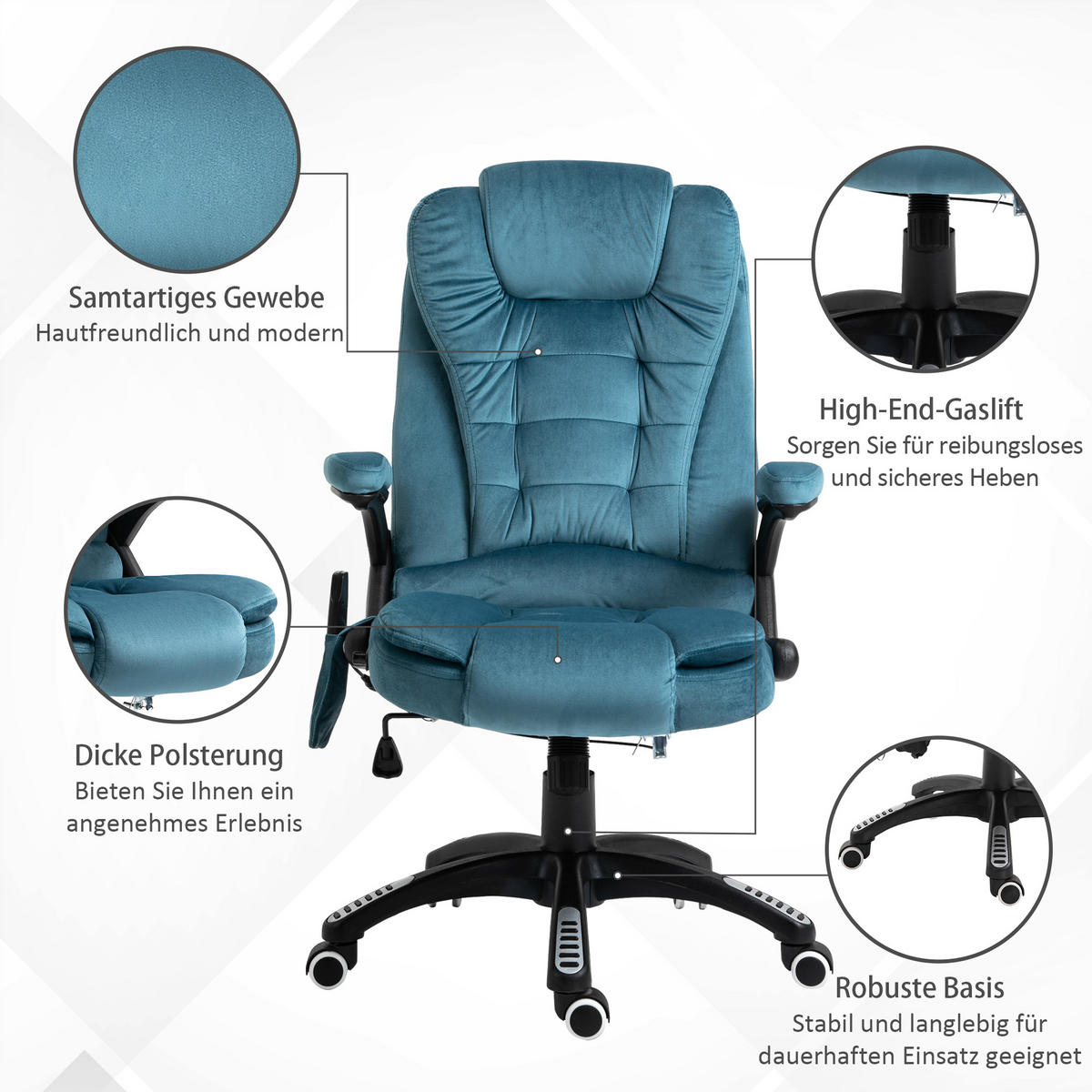 CHEFSESSEL DE-05258 6 Massagepunkte, neigbar & höhenverstellbar Blau - Blau, Metall (74/116/67cm) - ComfortXL