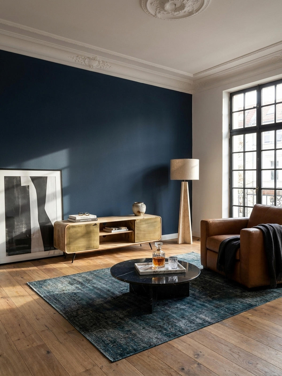 LOWBOARD Mango Massivholz Modern Stil 160x55x41 cm mit punzierten Türen - Schwarz/Braun, Holz/Metall (160/55/41cm) - KADIMA DESIGN