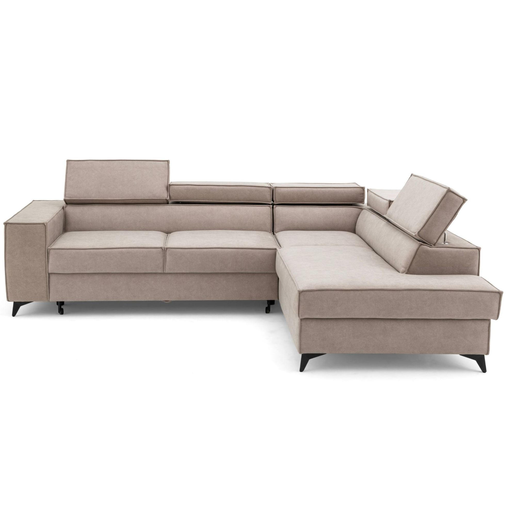 ECKSOFA PURE L Rechts mit Schlaffunktion 127x199 Velours Creme - Creme/Schwarz, Holz/Textil (204/281cm) - Muffo