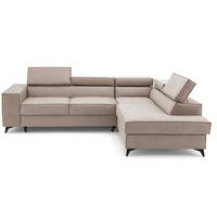 ECKSOFA PURE L Rechts mit Schlaffunktion 127x199 Velours Creme - Creme/Schwarz, Holz/Textil (204/281cm) - Muffo