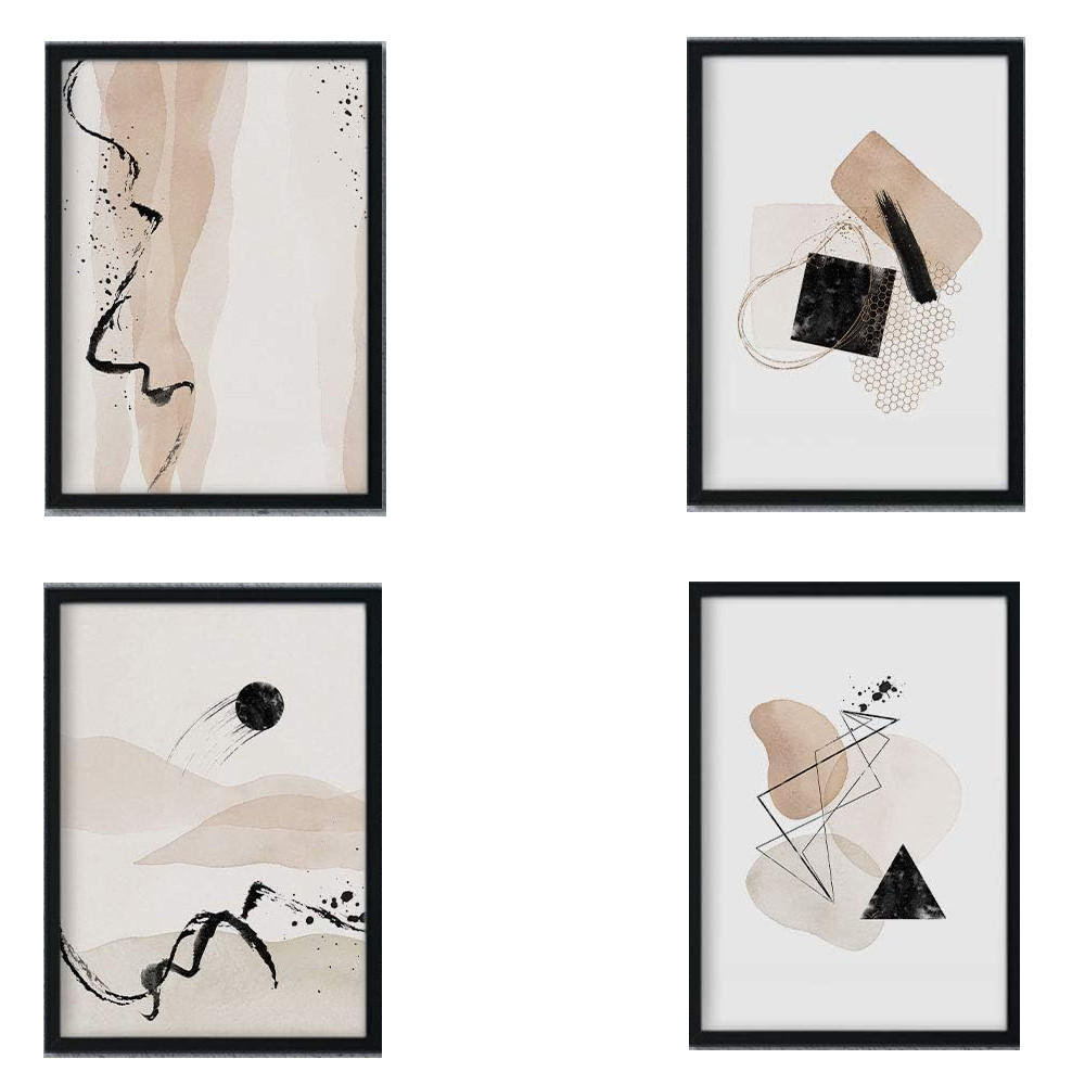 POSTER Set mit 4 Blätter und abstrakten Formen mit braunen Tönen A4 Rahmenlos - Klar, Papier (29.7/3cm) - Nacnic