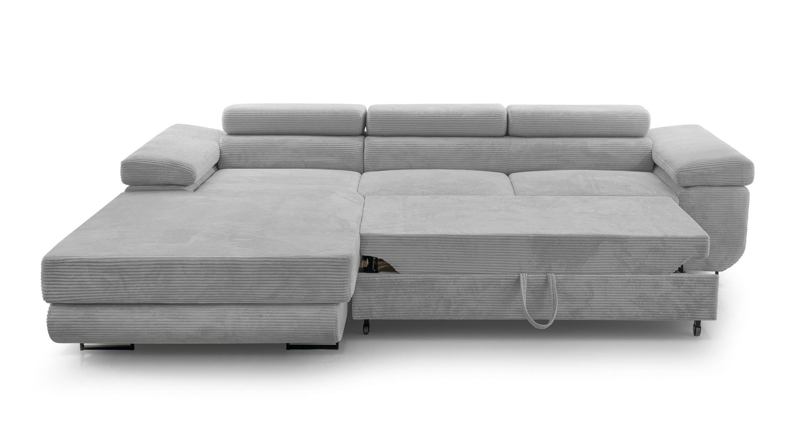 ECKSOFA L Form Arborio Hellgrau 280/203/90 cm Links mit Schlaffunktion - Hellgrau/Schwarz, Textil/Metall (203/280cm) - AX Living