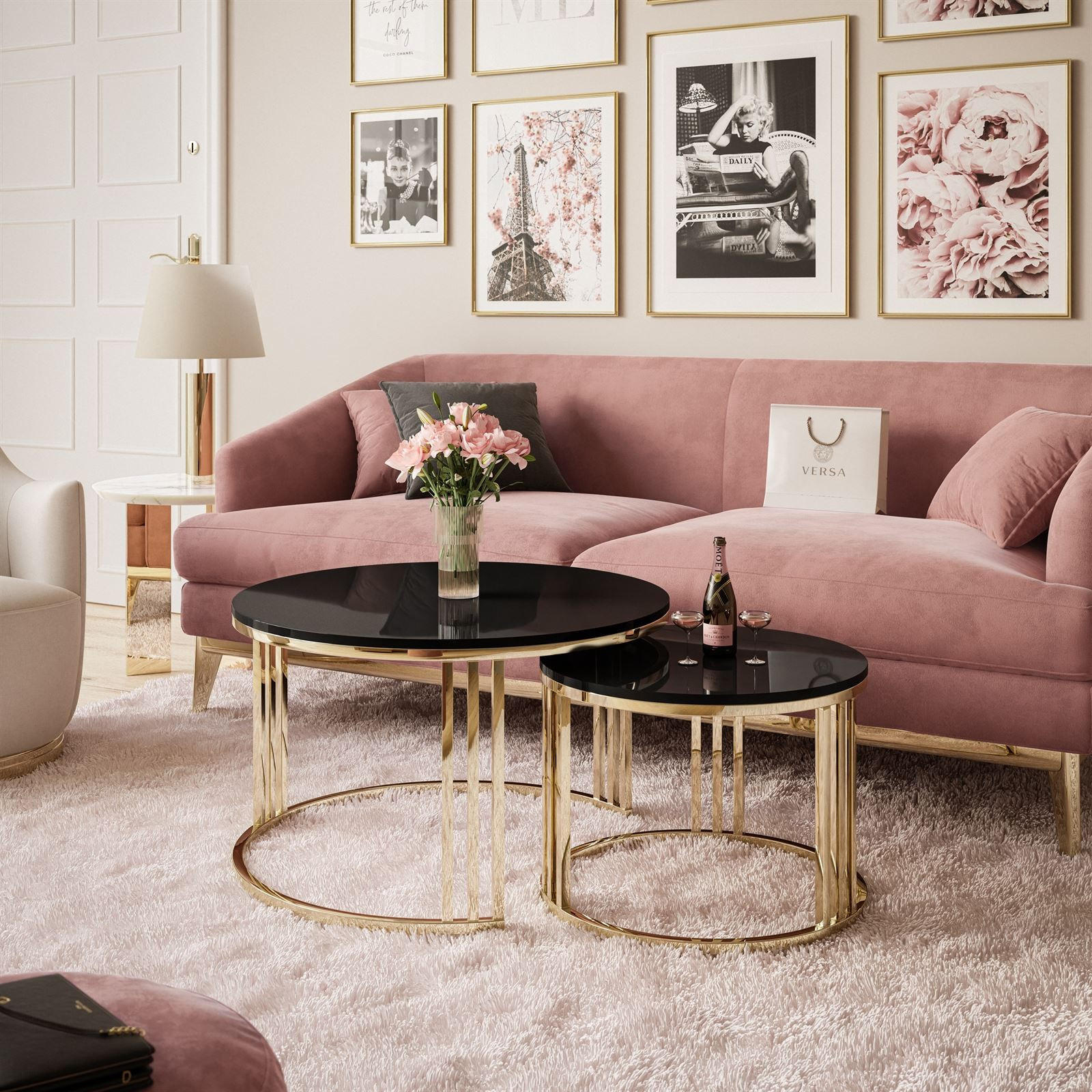 COUCHTISCH 2 in 1 LORI verchromt gold Hochglanz - Goldfarben/Schwarz, Holzwerkstoff (70/70/49cm) - Lookway